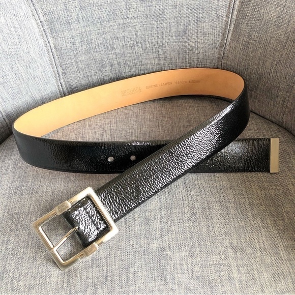 MICHAEL Kors black patent leather wide belt silver buckle